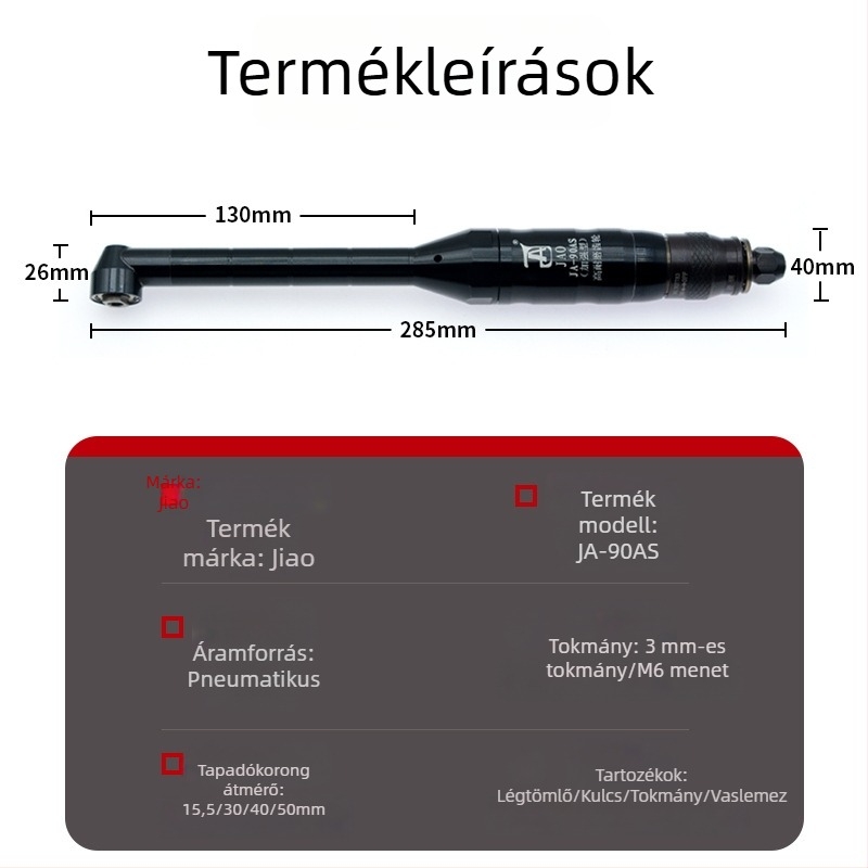 JAO ipari szintű pneumatikus hosszított könyökcsiszoló JA-90AS a formák üregeinek polírozására és csiszolására, kopásálló típus