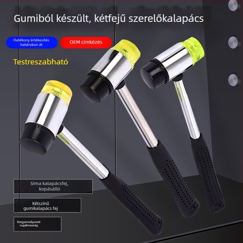 Személyre szabott gumi kalapács, kétfejű, masszív testű, acélcsővel készült szerelőkalapács, növényfestő kalapács