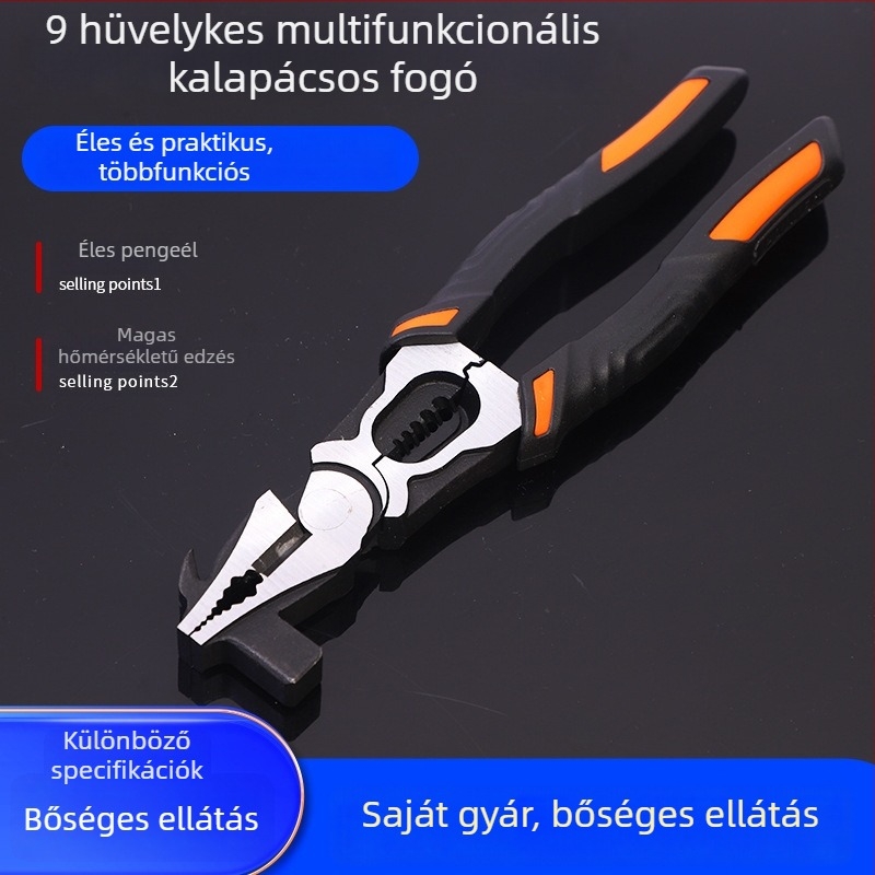 9 hüvelykes multifunkcionális fogó kalapácsfejjel, ipari minőségű, elektromunkásoknak