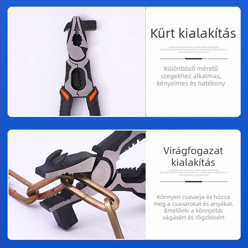 9 hüvelykes multifunkcionális fogó kalapácsfejjel, ipari minőségű, elektromunkásoknak