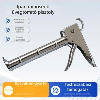 Krómbevonatú nagy félköríves üveg ragasztópisztoly, kézi működtetés, erőfeszítést csökkentő, szerkezeti ragasztópisztoly