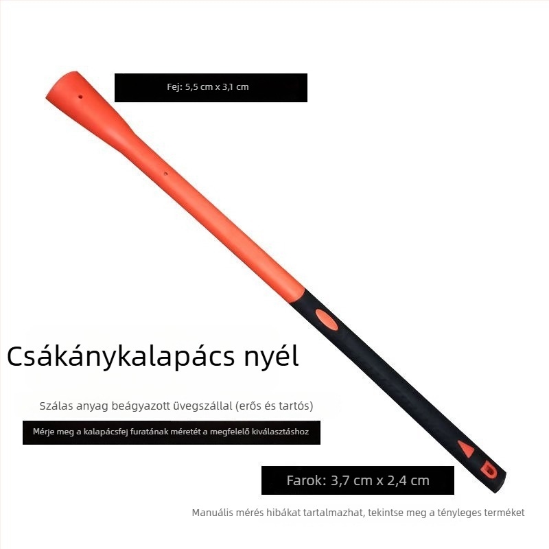 Szálas műanyagból készült kalapácsnyél, antivibrációs PVC-markolattal