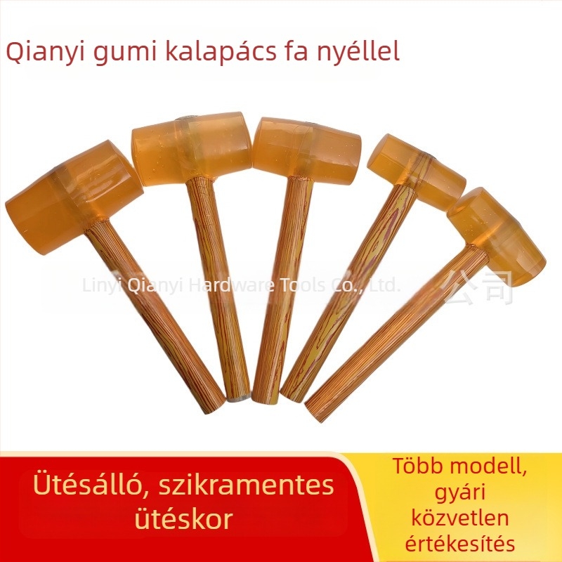 Gumi kalapács fa- vagy műanyagnyéllel csempe- és padlófelülethez; sárga gumifej; csendes működés