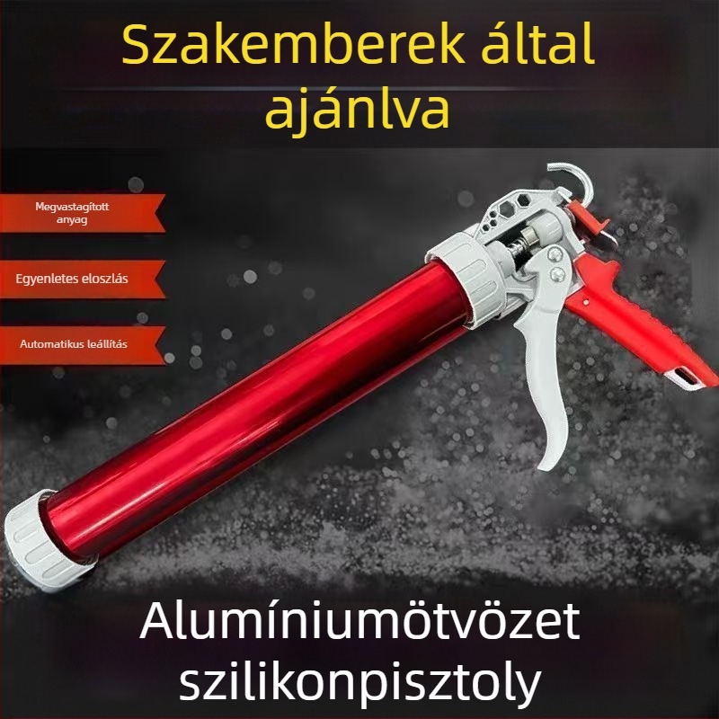 Kétfunkciós univerzális szerkezeti ragasztópisztoly üveghez, rozsdamentes acél test, forgó fej, automatikus levágás, puha ragasztóanyag