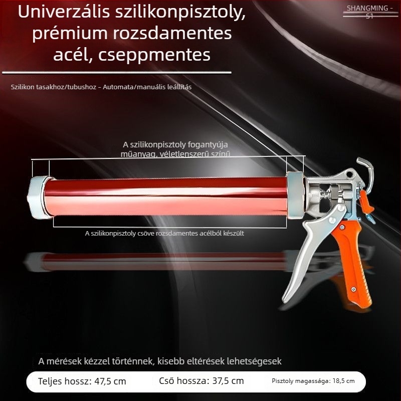 Kétfunkciós univerzális szerkezeti ragasztópisztoly üveghez, rozsdamentes acél test, forgó fej, automatikus levágás, puha ragasztóanyag