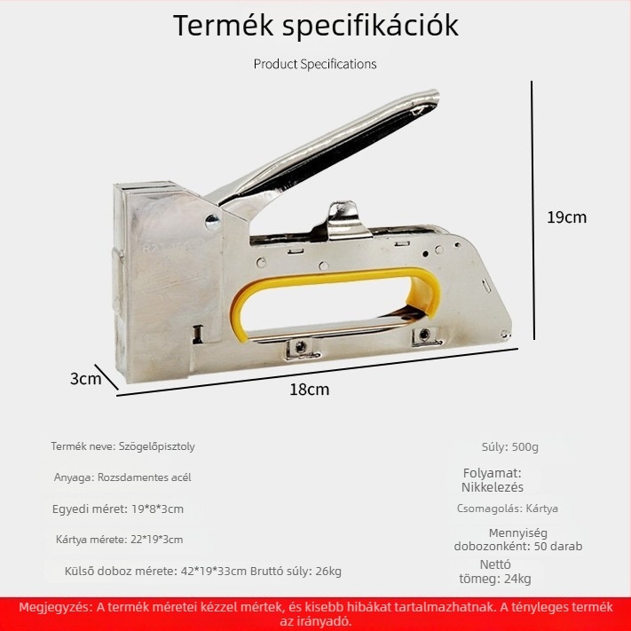 Kézi szegbelövő pisztoly, modell 1008F, keretekhez, fényképekhez és ács-munkákhoz