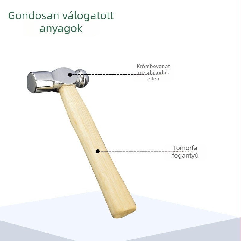 Mini golyófejű kalapács fa markolattal, fej magas széntartalmú acélból
