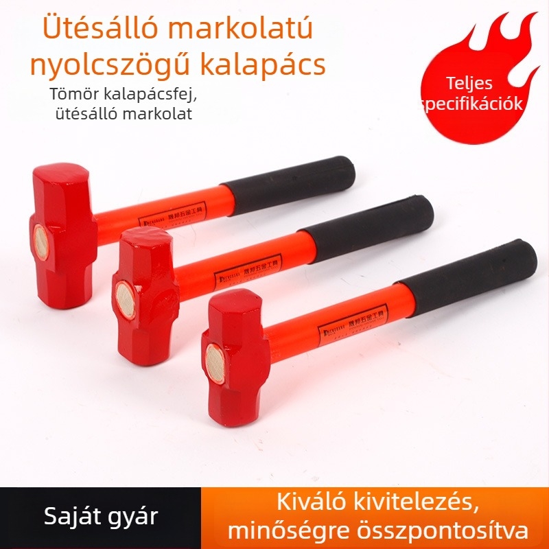 PVC-vibrációt csillapító fogantyúval ellátott nyolcszögletű kalapács – többfunkciós otthoni és építőipari kalapács