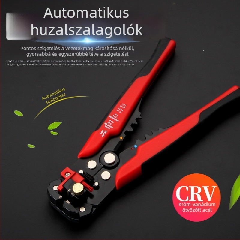 Többfunkciós automata vezetékhámlasztó fogó, karbonacélból és puha műanyag fogantyúval