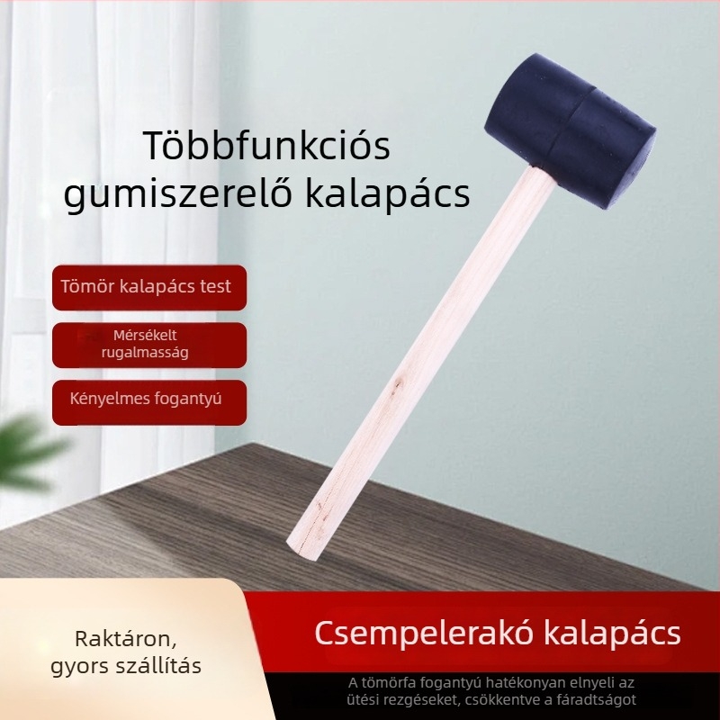 Gumi kalapács csempe felrakásához, többfunkciós igazító kalapács, fa nyél, 300 g