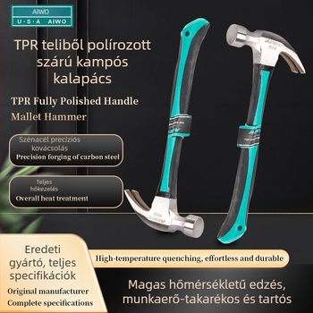 TPR fogantyúval ellátott kampós kalapács, teljes műanyag burkolattal, csúszásmentes, egytömbös famegmunkáló kalapács