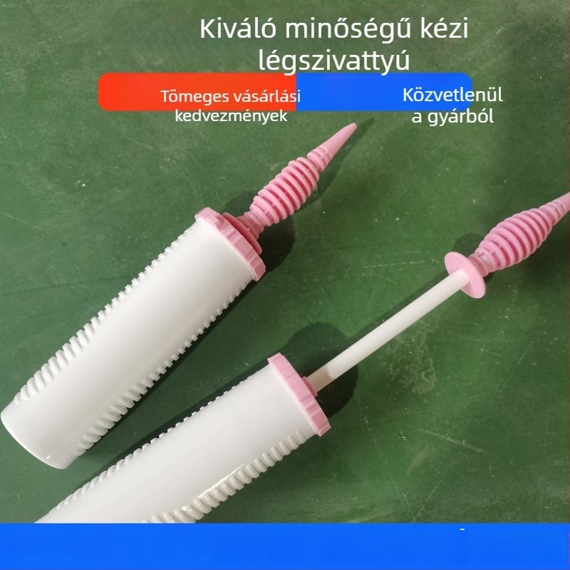 Kétirányú lufipumpa, rózsaszín-fehér, kézi, nagy méretű, kiváló minőség