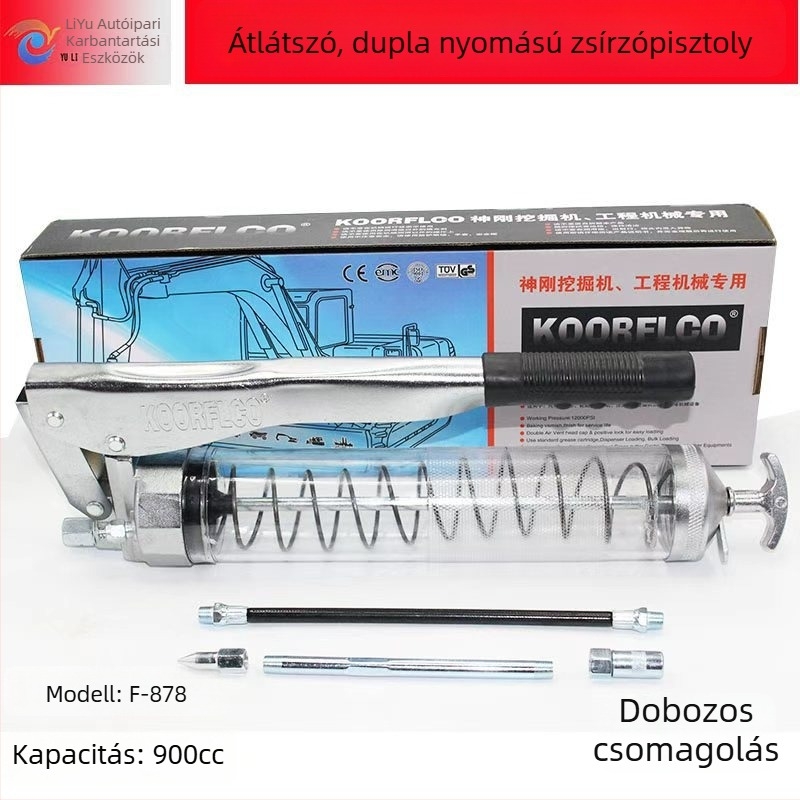 Kézi zsírzópisztoly átlátszó csővel és kettős működéssel, magas nyomású