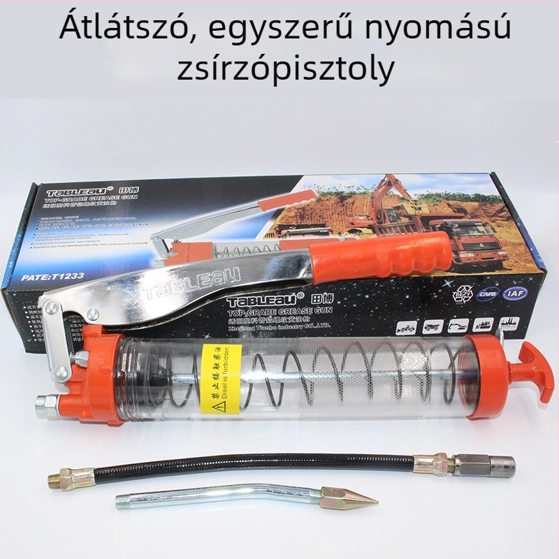 Kézi zsírzópisztoly átlátszó csővel és kettős működéssel, magas nyomású