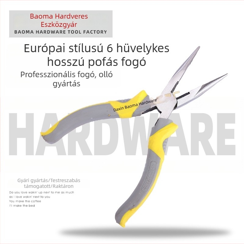 6 hüvelykes hosszú orrú fogó króm-vanádium acélból, villanyszerelő fogó, multifunkcionális, különböző méretek