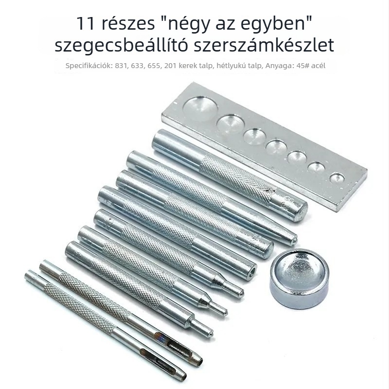 11 részes készlet csatok szereléséhez, 633/655/831/201 méretű szegecsalapokkal és alapütő elemekkel