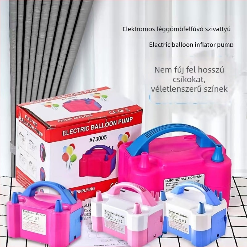 Elektromos lufi-fújó pumpa, hordozható automata lufi pumpa kettős fúvófejjel