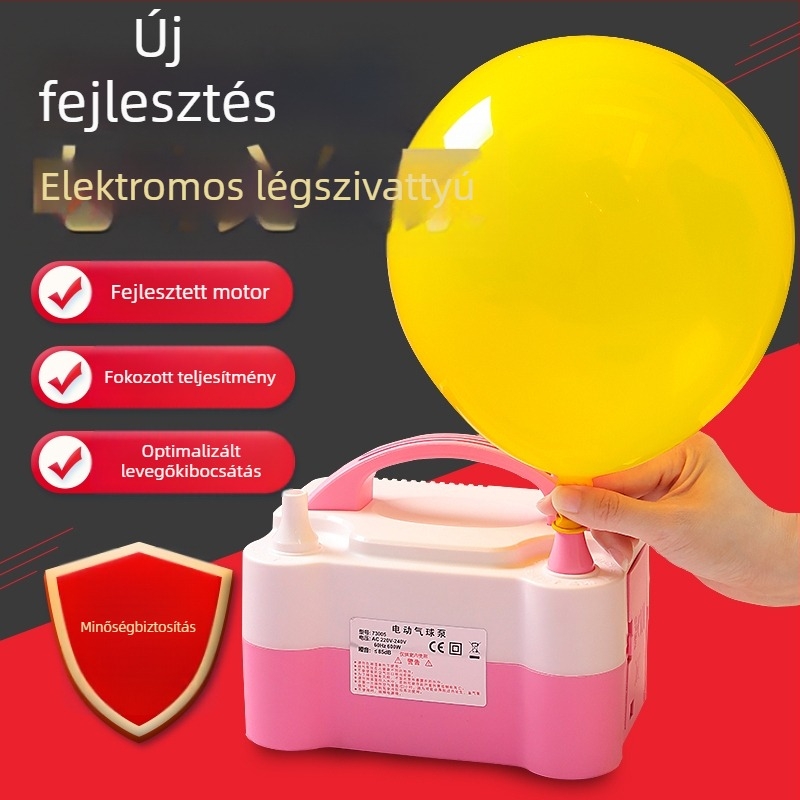 Elektromos lufi-fújó pumpa, hordozható automata lufi pumpa kettős fúvófejjel