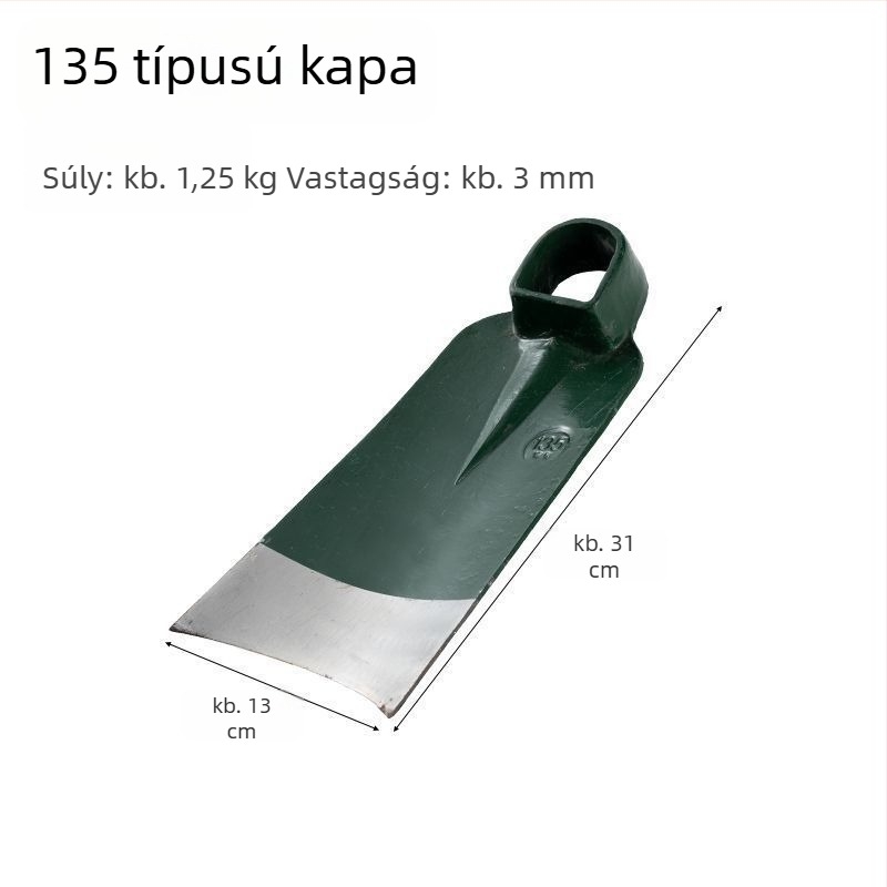 Kapálókapa mangánacélból a talaj ásására, zöldségek ültetésére, gyomirtásra és talaj fellazítására.