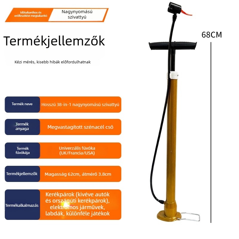 Magasnyomású kerékpárpumpa, inflátor elektromos járművek és autók számára, kézi pumpa otthoni használatra