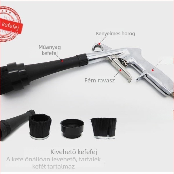 Sűrített levegős, magasnyomású belső tisztítópisztoly autóülésekhez és belső felületekhez, habspray és poreltávolító eszköz