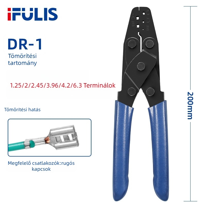 DR-1 Szigetelés nélküli terminál crimpelő fogó nyitott dugó típusú csatlakozókhoz, DuPont terminálokhoz