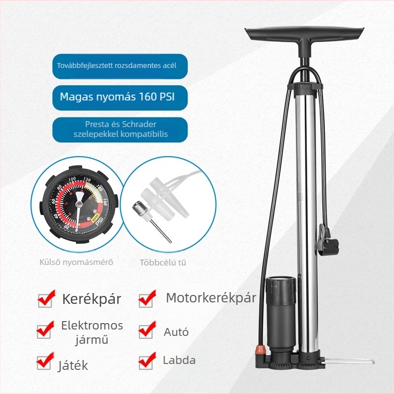 Jingding Magas nyomású kézi pumpa rozsdamentes acélból kerékpárhoz, elektromos járműhöz, motorkerékpárhoz, autóhoz, kosárlabdához és futballhoz