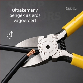 Krom-vanádium acél huzalvágó és villanyszerelő fogó, 5in/6in, diagonális vágás, ferde szájú, ipari minőség