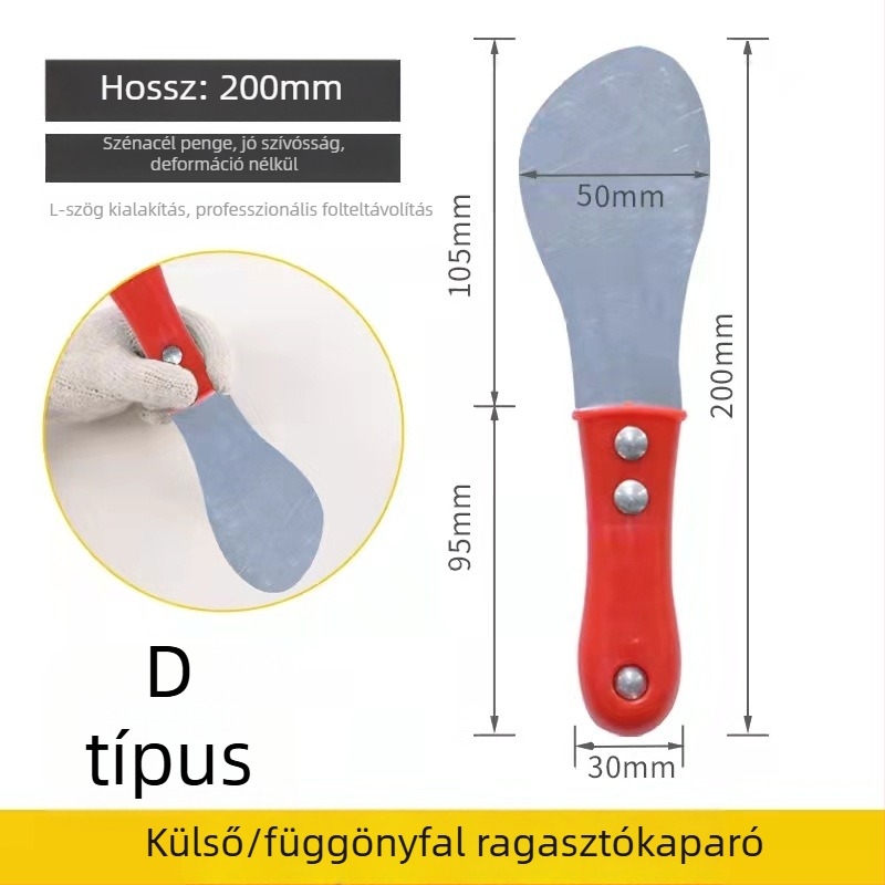 Külső falra szánt fémből készült kaparó üvegfalakhoz — tömítőanyag felhordására és illesztések finomítására szolgáló eszköz
