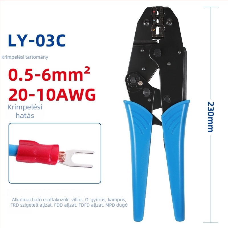 Elő-izolált termináls krimpelő fogók 0,5–6 mm²-es vezetékekhez
