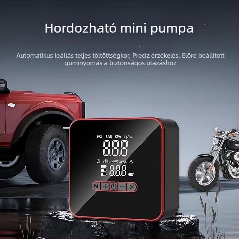 Autóba szerelhető vezeték nélküli levegőpumpa, hordozható elektromos gumiabroncs pumpa nagy nyomáson