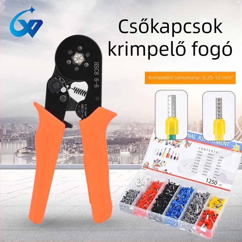 Chuangwei Cső-típusú terminálszerelő crimpelő fogó, kézi, szigetelt terminál crimpelő, többfunkciós, különböző méretek, 50# acél
