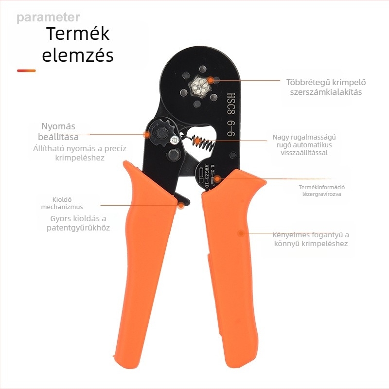 Chuangwei Cső-típusú terminálszerelő crimpelő fogó, kézi, szigetelt terminál crimpelő, többfunkciós, különböző méretek, 50# acél