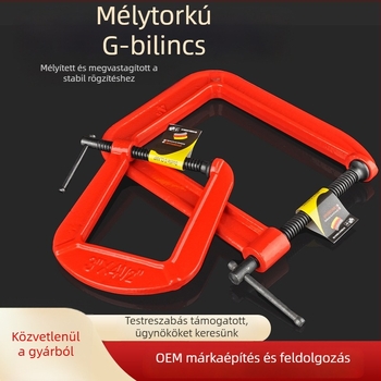 G-alakú asztalos szorító mély torokkal és vastag állcsúcsokkal, nehéz kivitelű szerszám