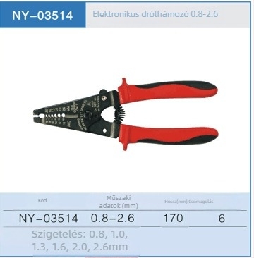 Kábelcsupaszító fogó, 0.25–1.3 mm és 0.8–2.6 mm