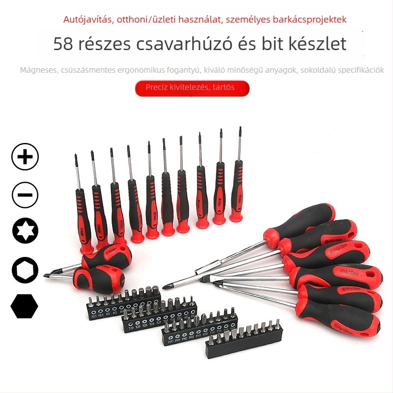Többfunkciós háztartási csavarhúzó készlet hatszögletű, Torx, Philips és lapos bitekkel háztartási készülékekhez és mobiltelefonokhoz