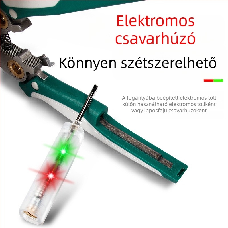 Összecsukható, többfunkciós vezetékbontó és szigetelés eltávolító fogó testerrel – villanyszerelő eszköz