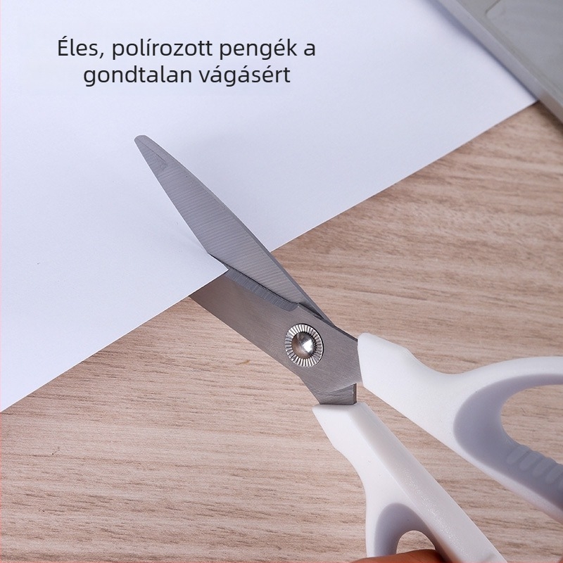 Rozsdamentes acélból készült irodai olló, otthonra, iskolába és kézműves projektekhez; cérnavágás és papírvágás.