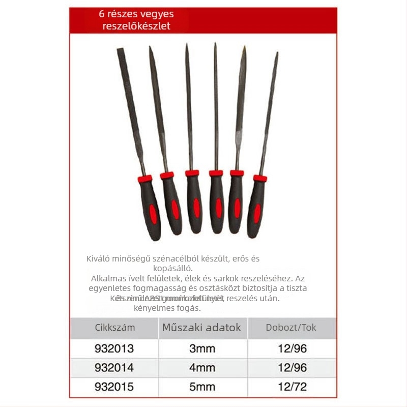 Naishi kézi reszelő készlet, 6 darab, különféle acél reszelők, 3 hüvelyk, 4 hüvelyk, 5 hüvelyk - modellek 932013 932014 932015