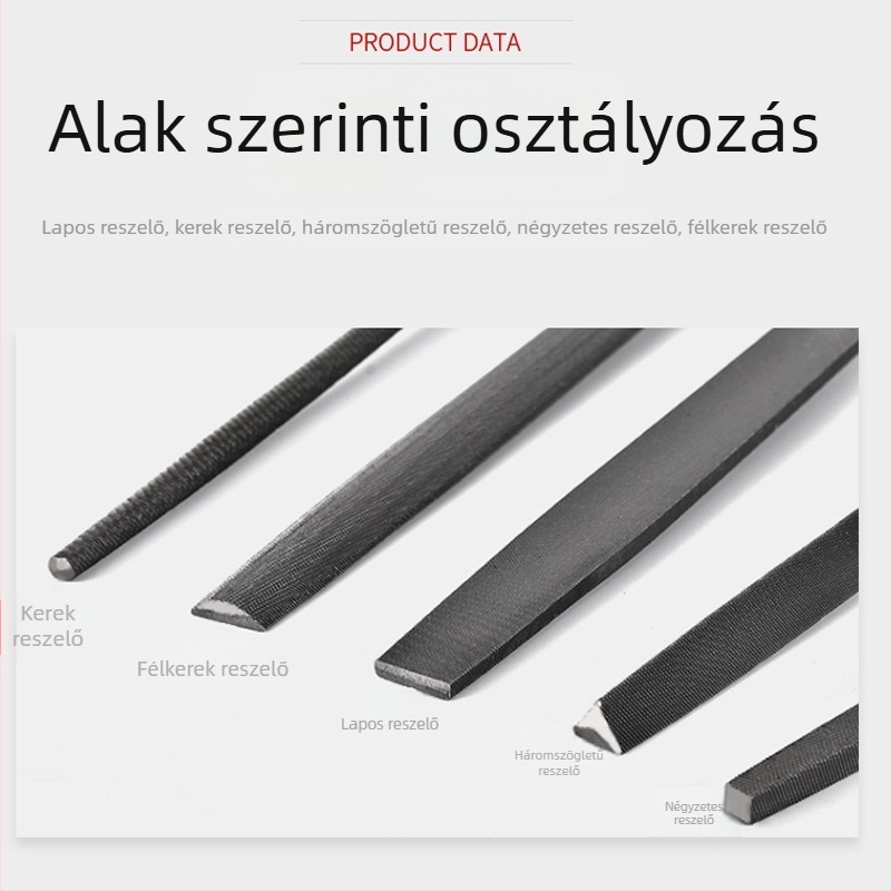 Fém- és famegmunkáláshoz készlet reszelők: egyenes, félkörös és háromszög reszelő, kettős vágású, 200 mm hosszú, fogantyúval