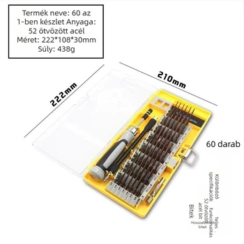 60 az 1-ben csavarhúzó készlet órákhoz, digitális eszközökhöz, mobiltelefonokhoz és számítógépekhez — otthoni DIY javítás és szétszerelés eszköze, kiváló minőségű