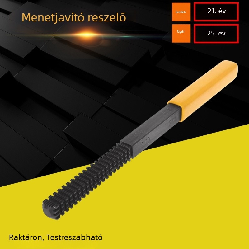 Autójavítási menetjavító reszelő, egyenes hornyú, acél, testhossz 75 mm, teljes hossz 215 mm