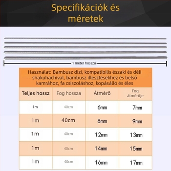 Fuvolakészítéshez készült, két darabos fémfájl készlet, 1 m hosszú, kör keresztmetszetű acélfájlok bambusz belső üregeihez és faragáshoz