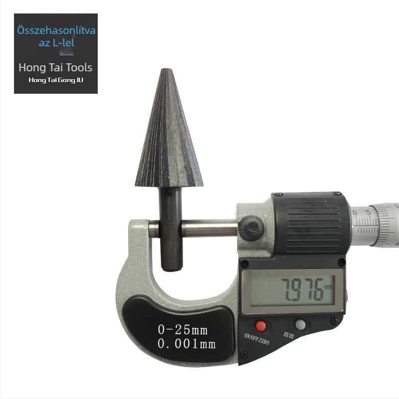 Óriás méretű kúpos forgóreszelő alumíniumötvözetek lyukainak kibővítésére, hegyes maróval és elektromos csiszolófejjel