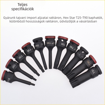 1/2 hüvelykes pneumatikus integrált csatlakozó bit, 12,5 mm, Torx T25-T90
