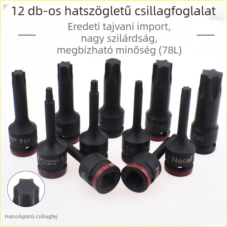 1/2 hüvelykes pneumatikus integrált csatlakozó bit, 12,5 mm, Torx T25-T90