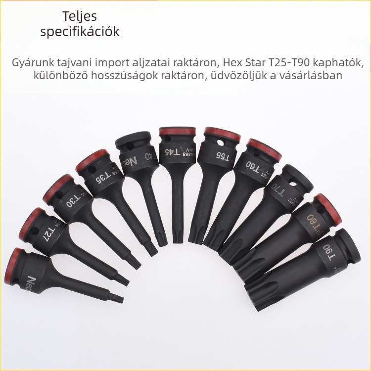 1/2 hüvelykes pneumatikus integrált csatlakozó bit, 12,5 mm, Torx T25-T90