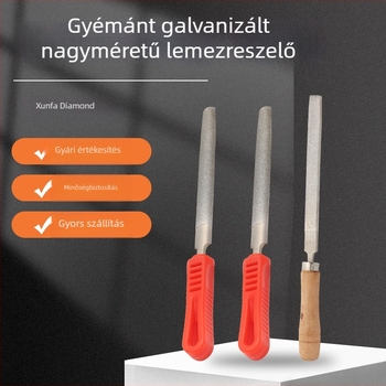 Gyémánt reszelő: sík, nagy lemez formájú; háromszög, kör és félkör alakú részek; ötvözetes csiszolóanyag