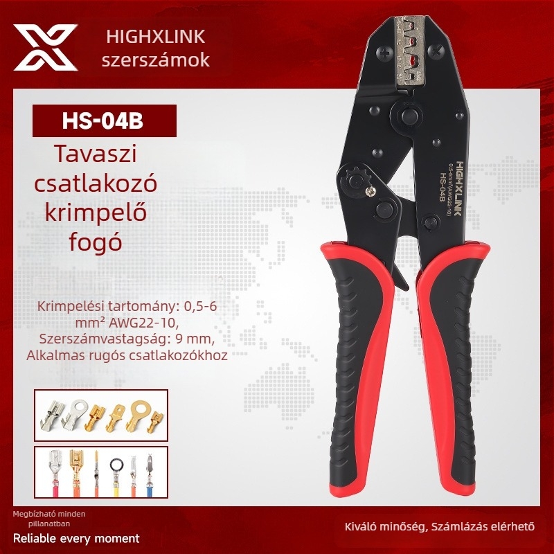 HS-0546B Préselő fogó autóhálózati kábelezéshez, 0.5–6 mm², hidraulikus, terminálokkal 6.3/4.8/2.8 mm