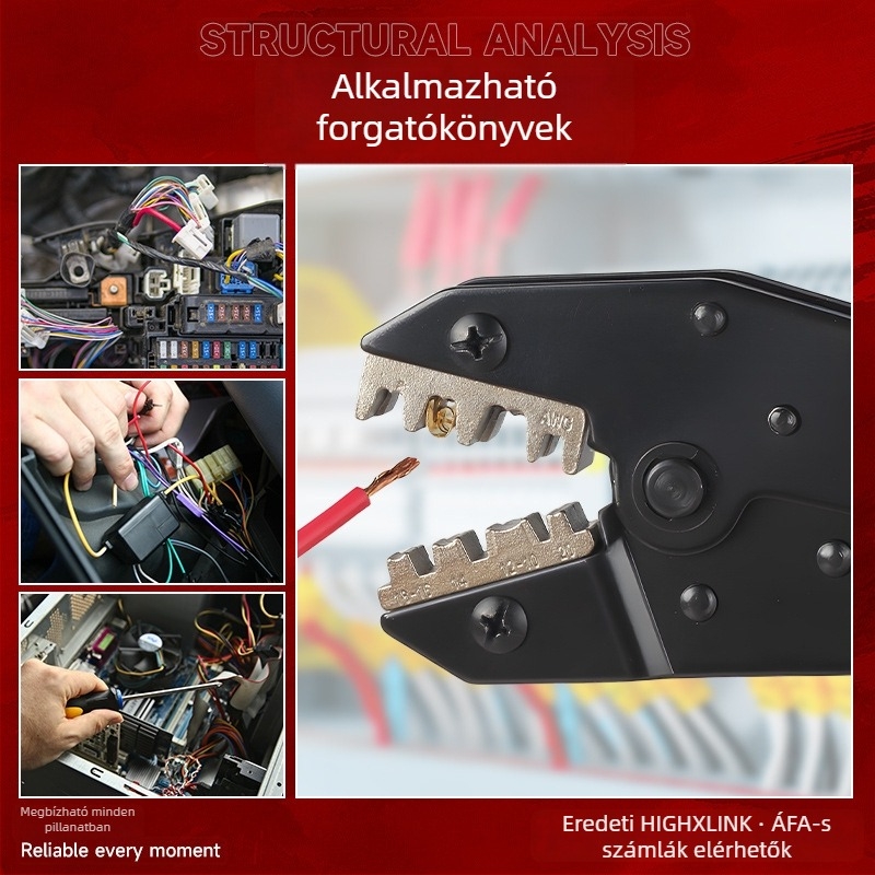 HS-0546B Préselő fogó autóhálózati kábelezéshez, 0.5–6 mm², hidraulikus, terminálokkal 6.3/4.8/2.8 mm